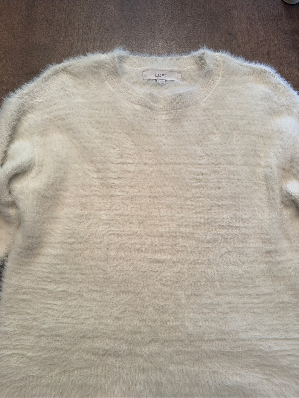 LOFT Fuzzy Crewneck Sweater in Cream - Picture 9 of 9